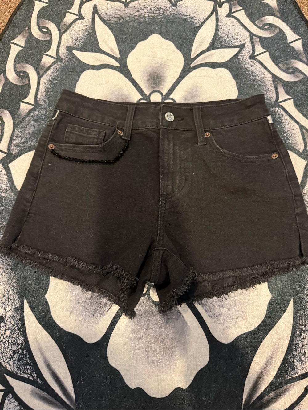 Custom No Boundaries Black Frayed Hem High-Rise Jean Shorts